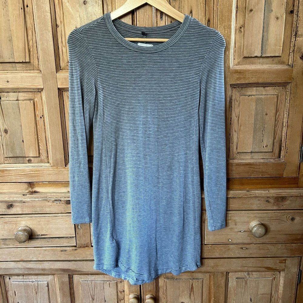 Lou & Grey‎ XS Dress Gray Stripes Crewneck Long Sleeve Shift Dress Shirt Dress